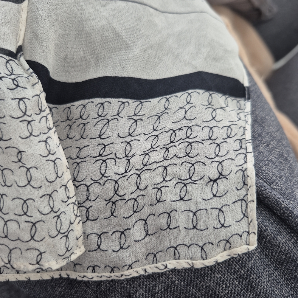 CHANEL Black and White Logo Scarf - Picture 5 of 5